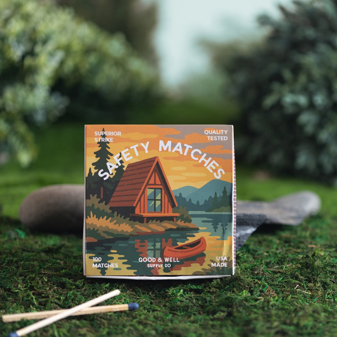 A-Frame Cabin &amp; Bear Square Matchbox